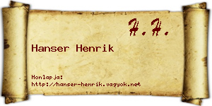 Hanser Henrik névjegykártya